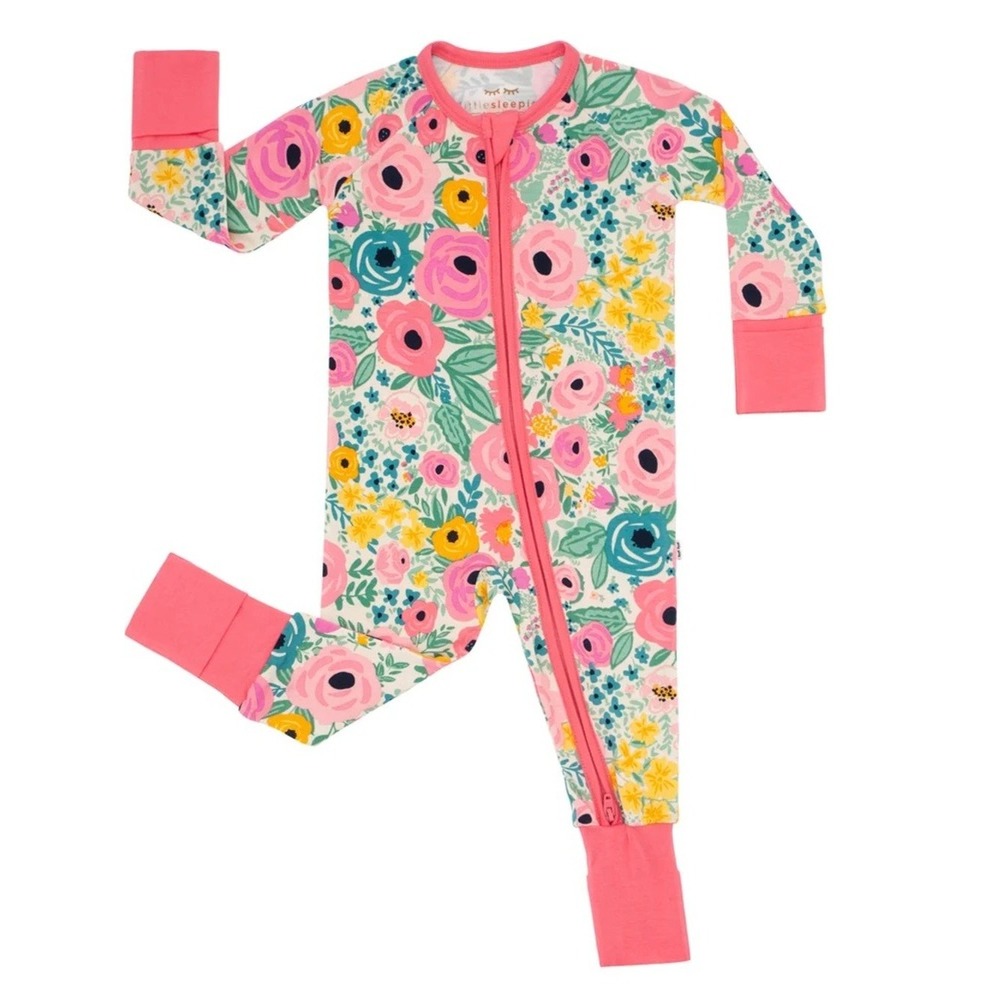 Little Sleepies Secret Garden Bamboo Zippy Floral Pajamas 6-12 Months Pink